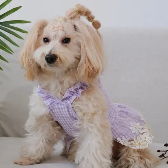 Chic Purple Plaid Dog Dress with Ruffle Trim - Size Small - Picture 3 of 6